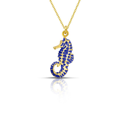 Sterling silver Seahorse necklace with blue enamel