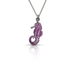 black plated necklace seahorse with purple enamel