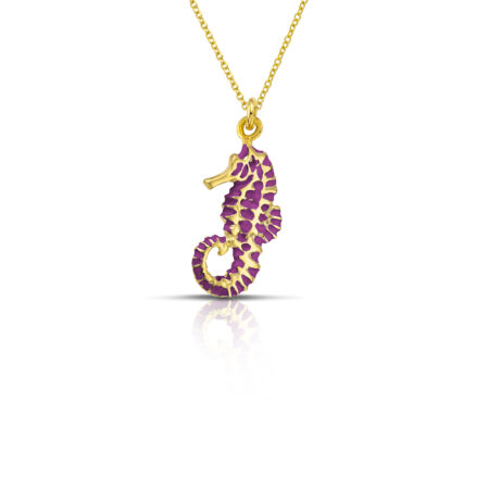 Sterling silver Seahorse necklace with purple enamel
