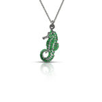 black plated necklace seahorse with green enamel