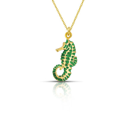 Sterling silver Seahorse necklace with green enamel