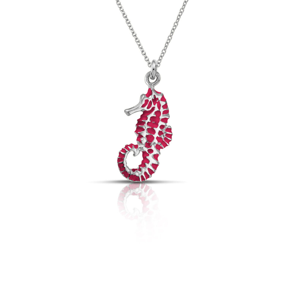 Sterling silver Seahorse necklace with red enamel - Image 3
