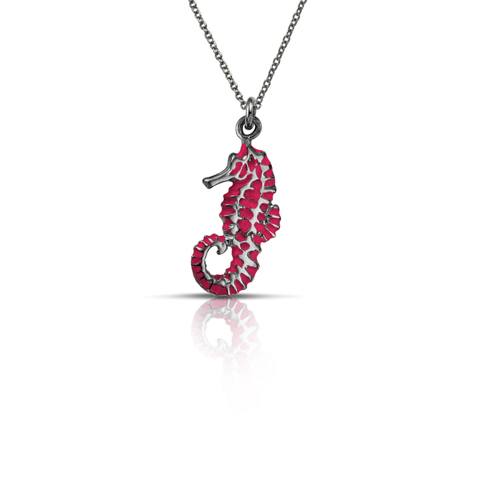 Sterling silver Seahorse necklace with red enamel - Image 2