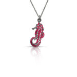 black plated necklace seahorse with red enamel