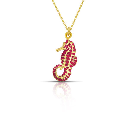 Sterling silver Seahorse necklace with red enamel