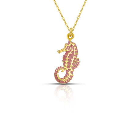Sterling silver Seahorse necklace with pink enamel