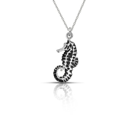 Sterling silver Seahorse necklace with black enamel