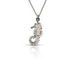 black plated necklace seahorse with white enamel
