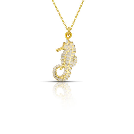 Sterling silver Seahorse necklace with white enamel