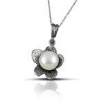 Sterling silver Flower pendant  with pearl - Image 4