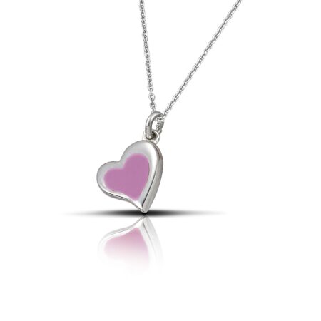 Sterling silver heart necklace with pink enamel