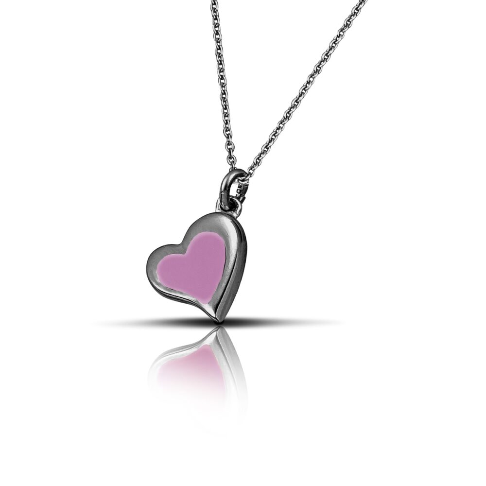 Sterling silver heart necklace with pink enamel - Image 3