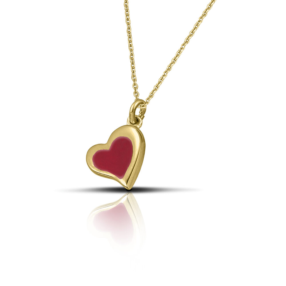 Sterling silver heart necklace  with red enamel