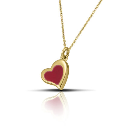Sterling silver heart necklace  with red enamel