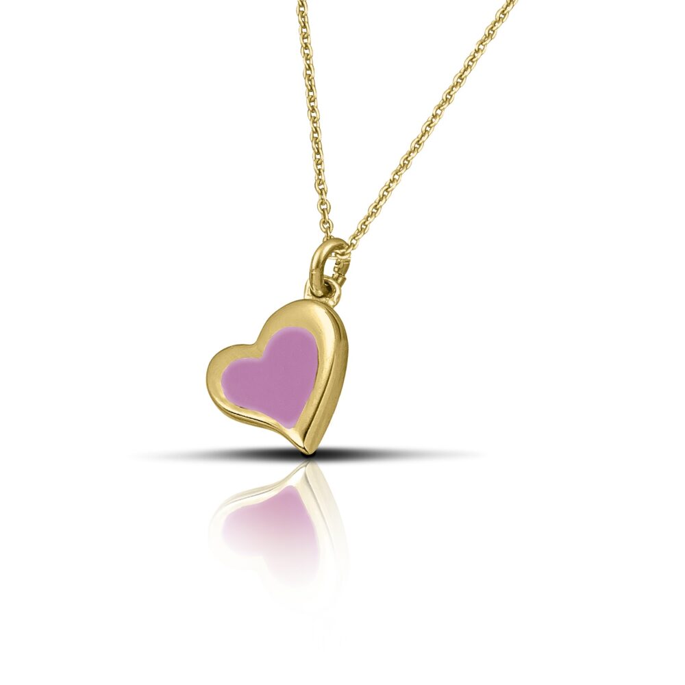 Sterling silver heart necklace with pink enamel - Image 2