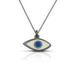 Sterling Silver Eye Necklace with white enamel and turquoise - Image 3