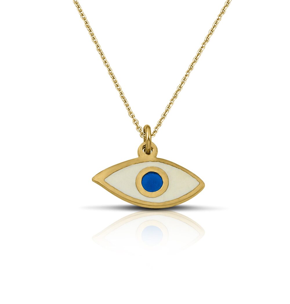 Sterling Silver Eye Necklace with white enamel and turquoise