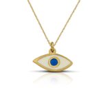 Sterling Silver Eye Necklace with white enamel and turquoise