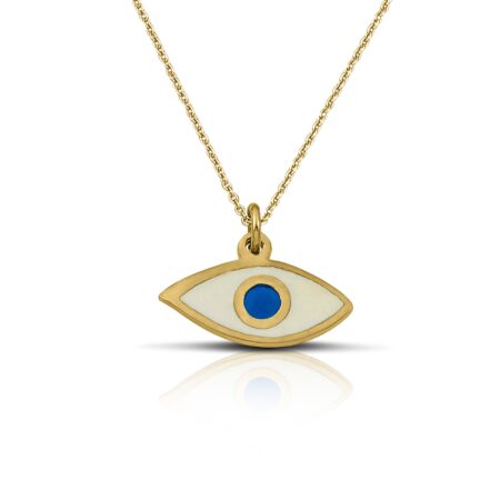 Sterling Silver Eye Necklace with white enamel and turquoise