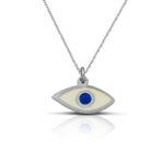 Sterling Silver Eye Necklace with enamel white and blue