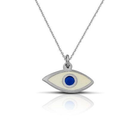Sterling Silver Eye Necklace with enamel white and blue