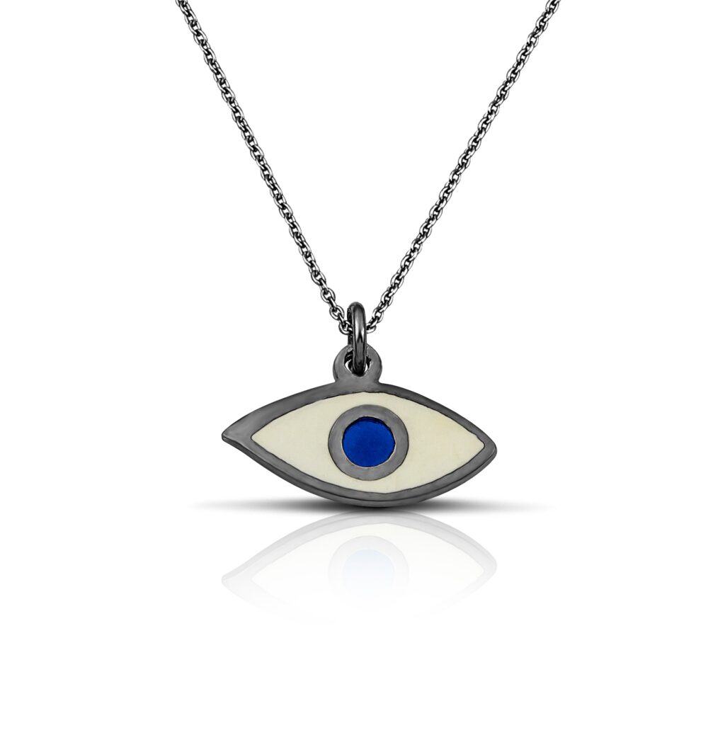 Sterling Silver Eye Necklace with enamel white and blue - Image 3