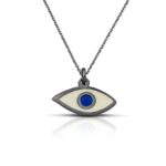 Sterling Silver Eye Necklace with enamel white and blue - Image 3