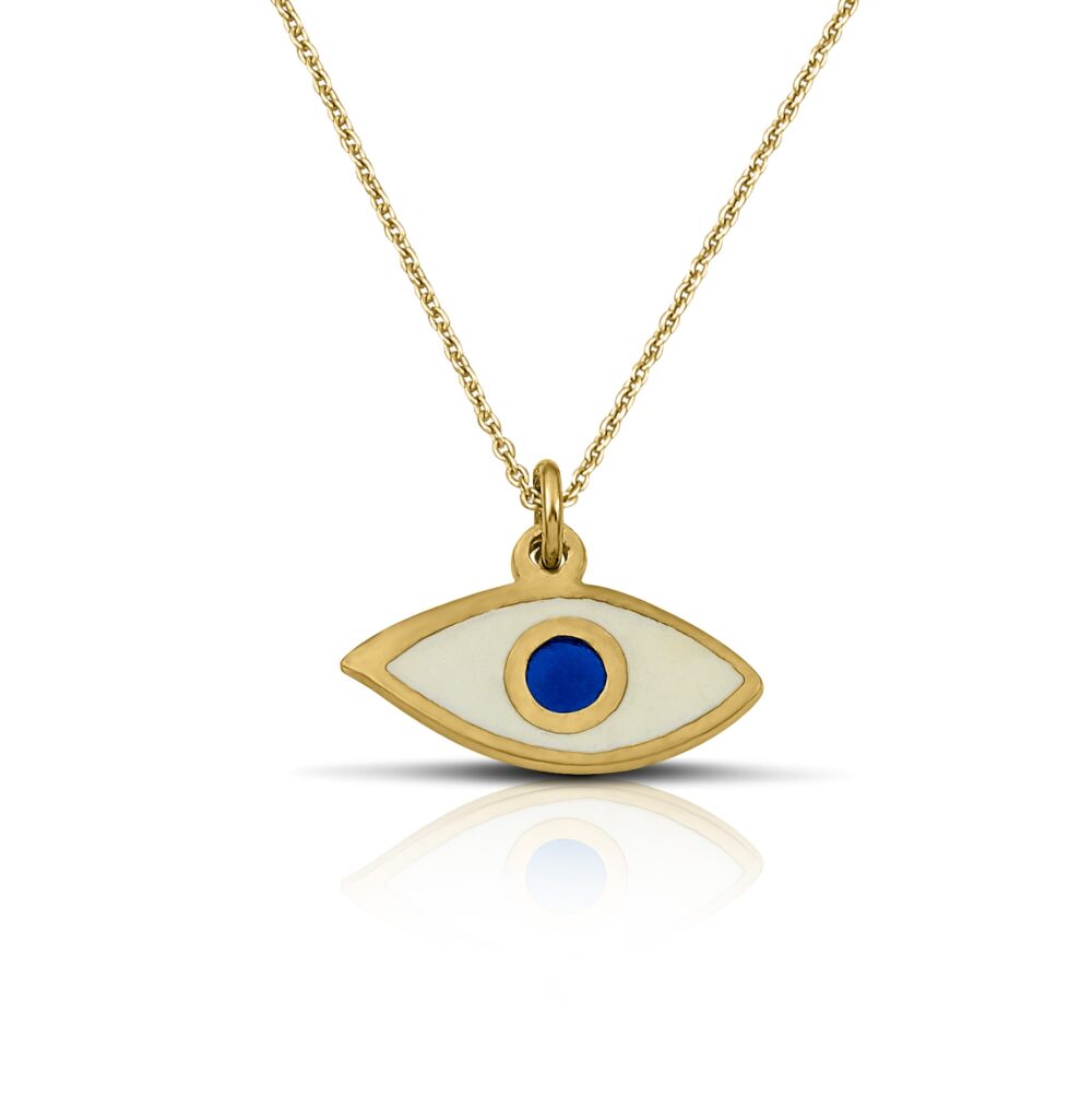 Sterling Silver Eye Necklace with enamel white and blue - Image 5