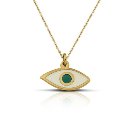 Sterling Silver Eye Necklace with enamel white and green