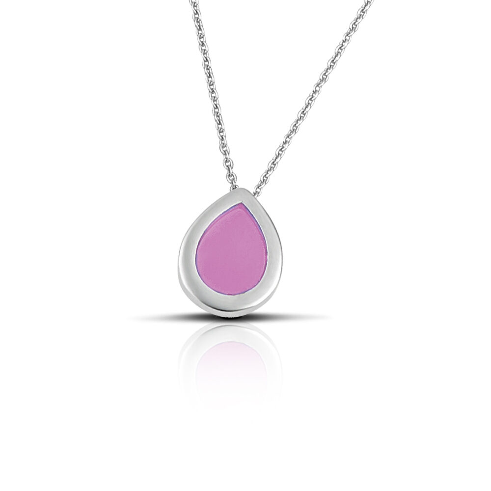 Sterling Silver Drop Necklace with Pink enamel - Image 2