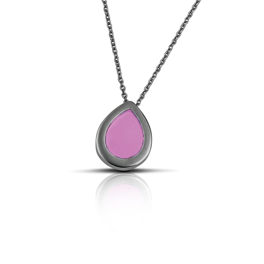 Sterling Silver Drop Necklace with Pink enamel