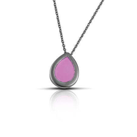 Sterling Silver Drop Necklace with Pink enamel