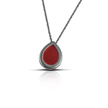 Sterling Silver Drop Necklace with Red enamel