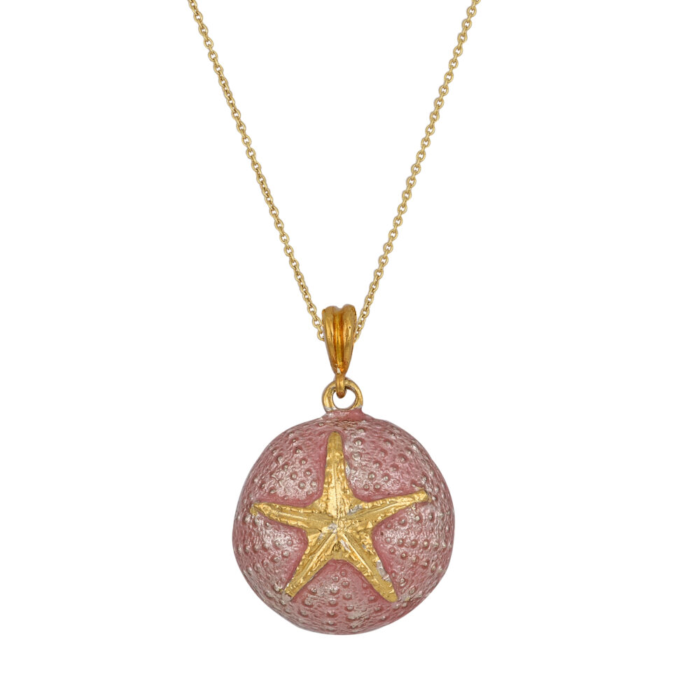 Sterling silver Sea urchin Pendant pink enamel