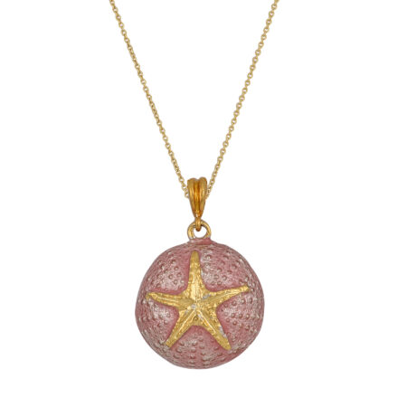 Sterling silver Sea urchin Pendant pink enamel