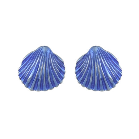 Silver clamshell earrings, gold plated with enamel