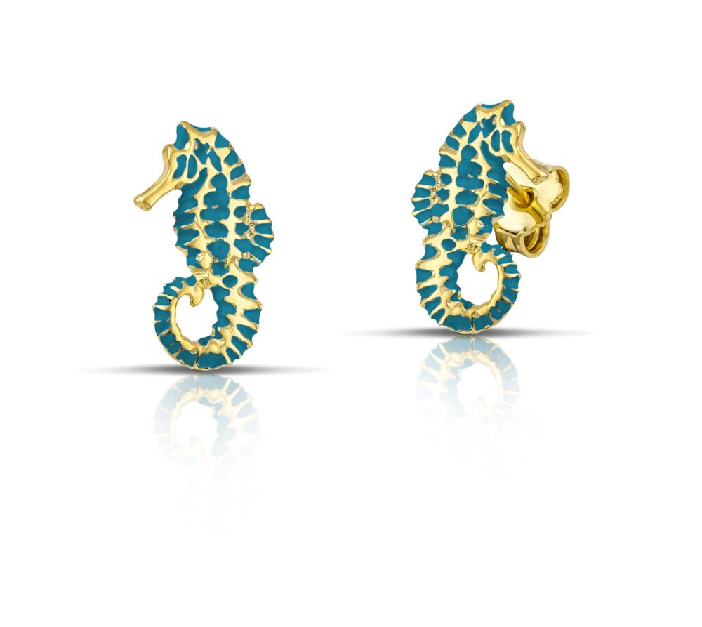 Sterling silver Seahorse earrings with turquoise enamel
