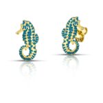 Gold plated seahorse earrings with turquoise enamel