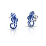 sterling silver seahorse earrings with blue enamel