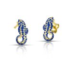 Gold plated seahorse earrings with blue enamel