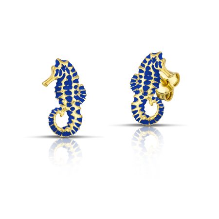 Sterling silver Seahorse earrings with blue enamel