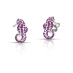 sterling silver seahorse earrings with purple enamel