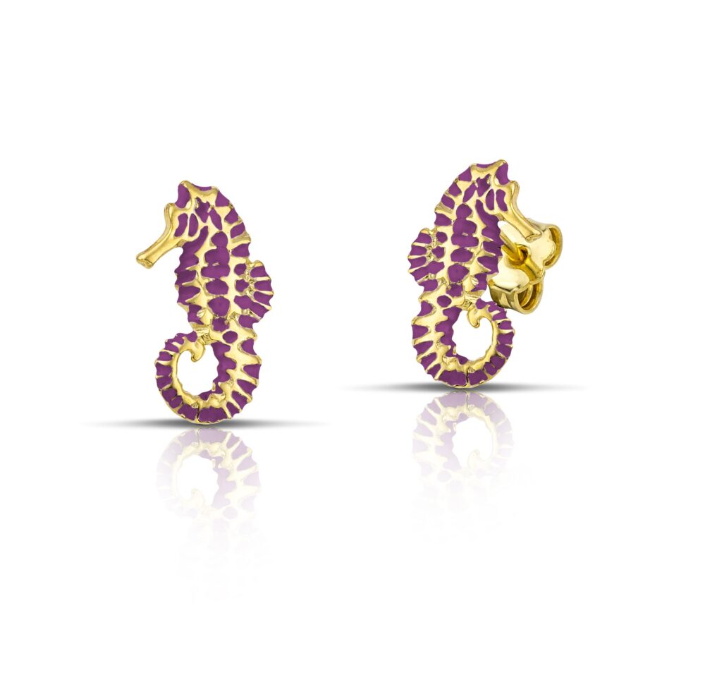 Sterling silver Seahorse earrings with purple enamel