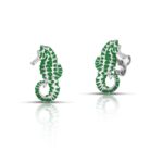 sterling silver seahorse earrings with green enamel