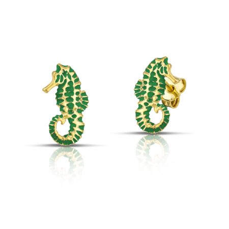 Sterling silver Seahorse earrings with green enamel