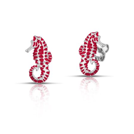 sterling silver seahorse earrings with red enamel