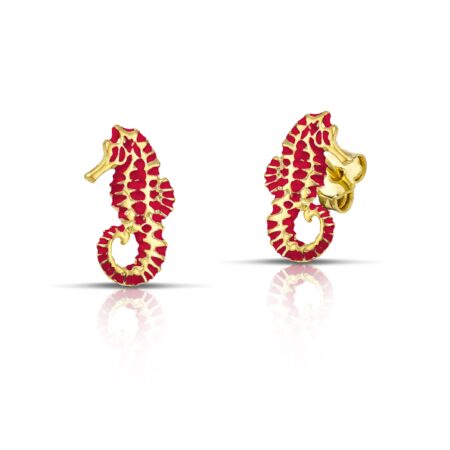 Sterling silver Seahorse earrings with red enamel