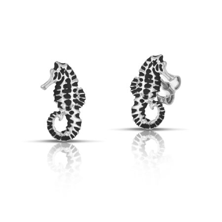 Sterling silver Seahorse earrings with black enamel