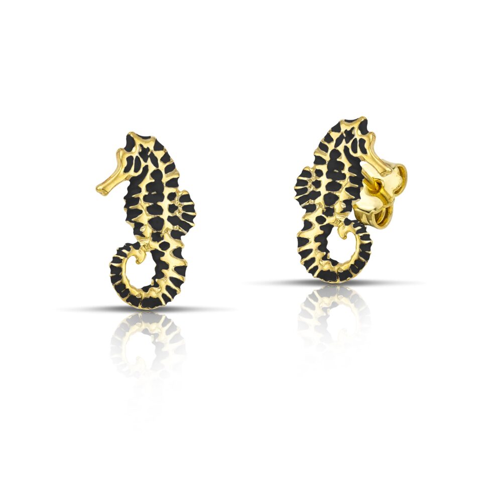 Sterling silver Seahorse earrings with black enamel - Image 2