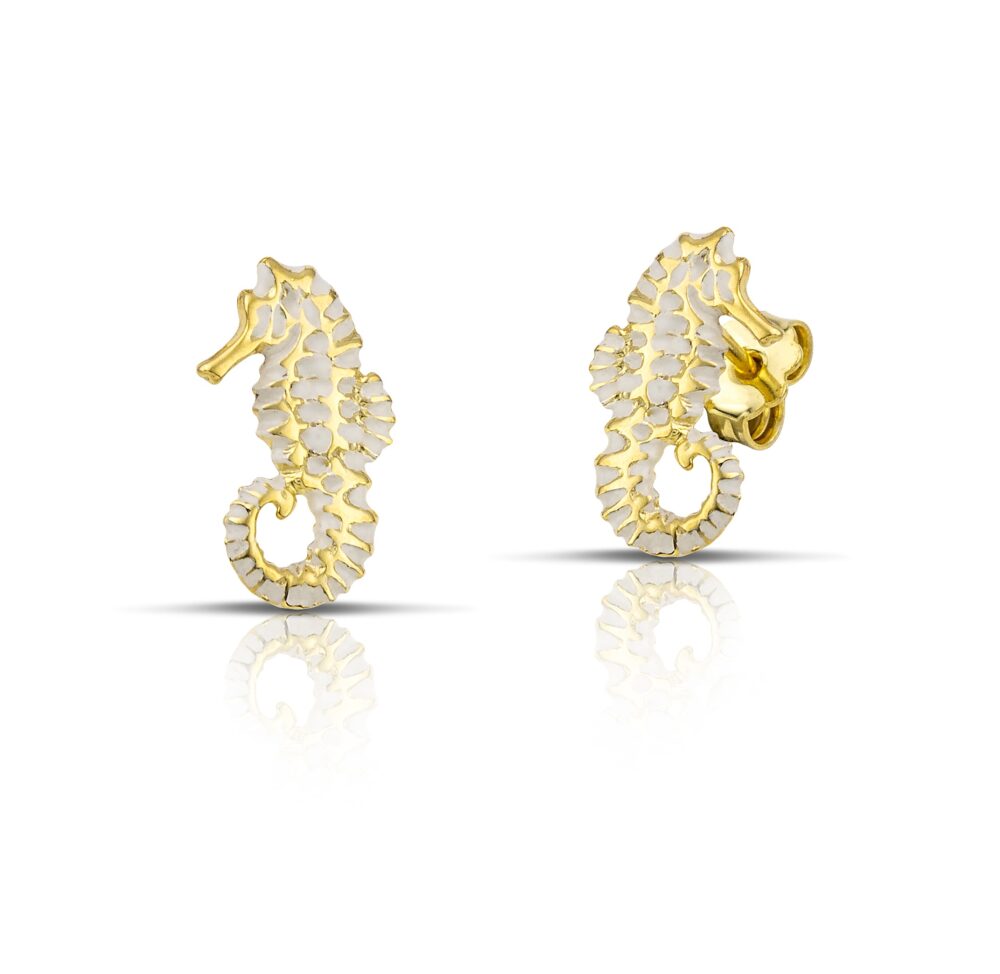 Sterling silver Seahorse earrings with white enamel